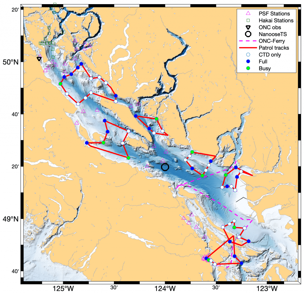 Oceanographic stations in the Strait of Georgia from the CitSci and other programs